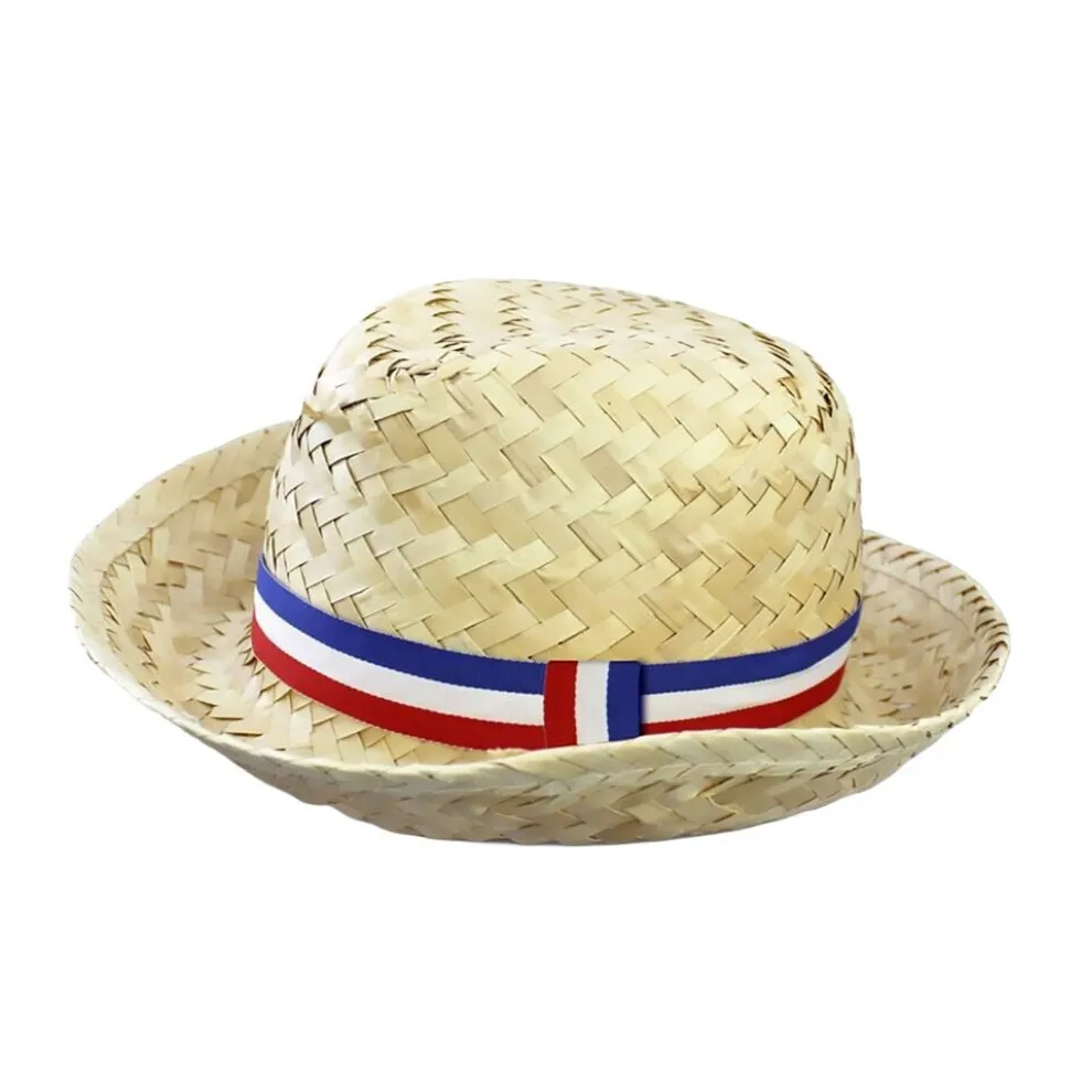 Chapeau paille adulte Cocorico bandeau bleu blanc rouge