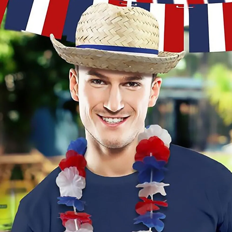 Chapeau paille adulte Cocorico bandeau bleu blanc rouge
