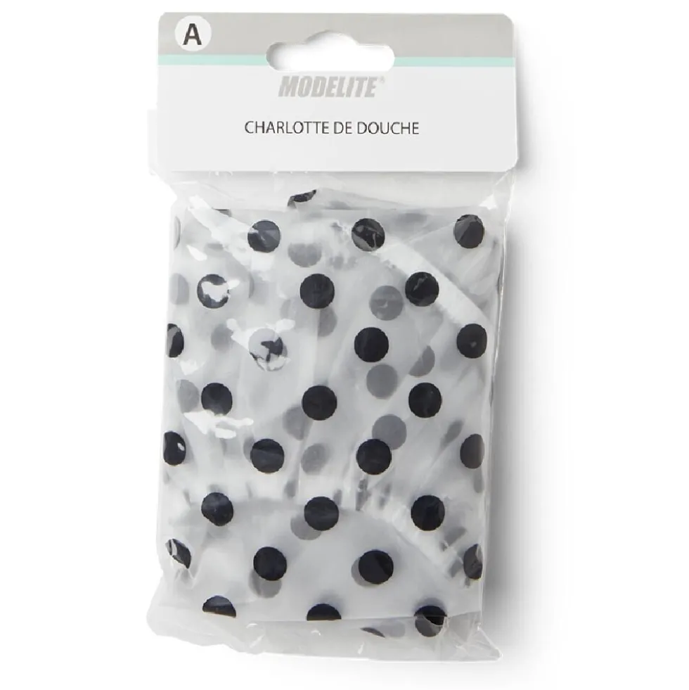 Charlotte de douche à pois plastique blanc et noir