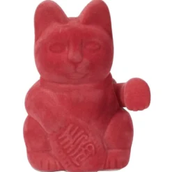 Chat porte-bonheur velours rouge 11xH15x9cm
