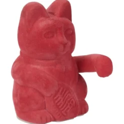 Chat porte-bonheur velours rouge 11xH15x9cm