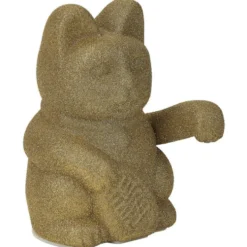 Chat porte-bonheur velours vert 11xH15x9cm