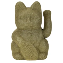 Chat porte-bonheur velours vert 11xH15x9cm