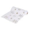 Chemin de table en tissu peluche blanc motifs flocons dorés 3m