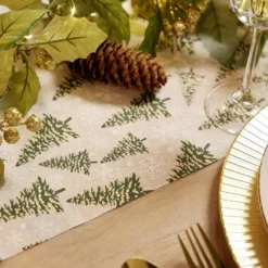 Chemin de table Noël blanc motifs sapins et flocons 3m