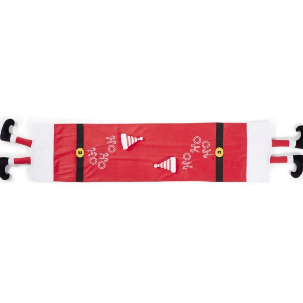 Chemin de table tissu velours rouge effet pieds de Père Noël 34x136cm