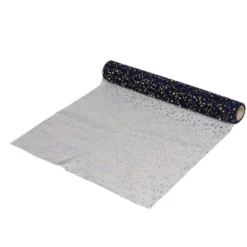 Chemin de table tulle bleu motif étoile dorée 3m