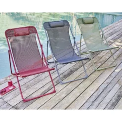 Chilienne Garden pliante avec têtière textilène rouge 56x82xH76/90cm