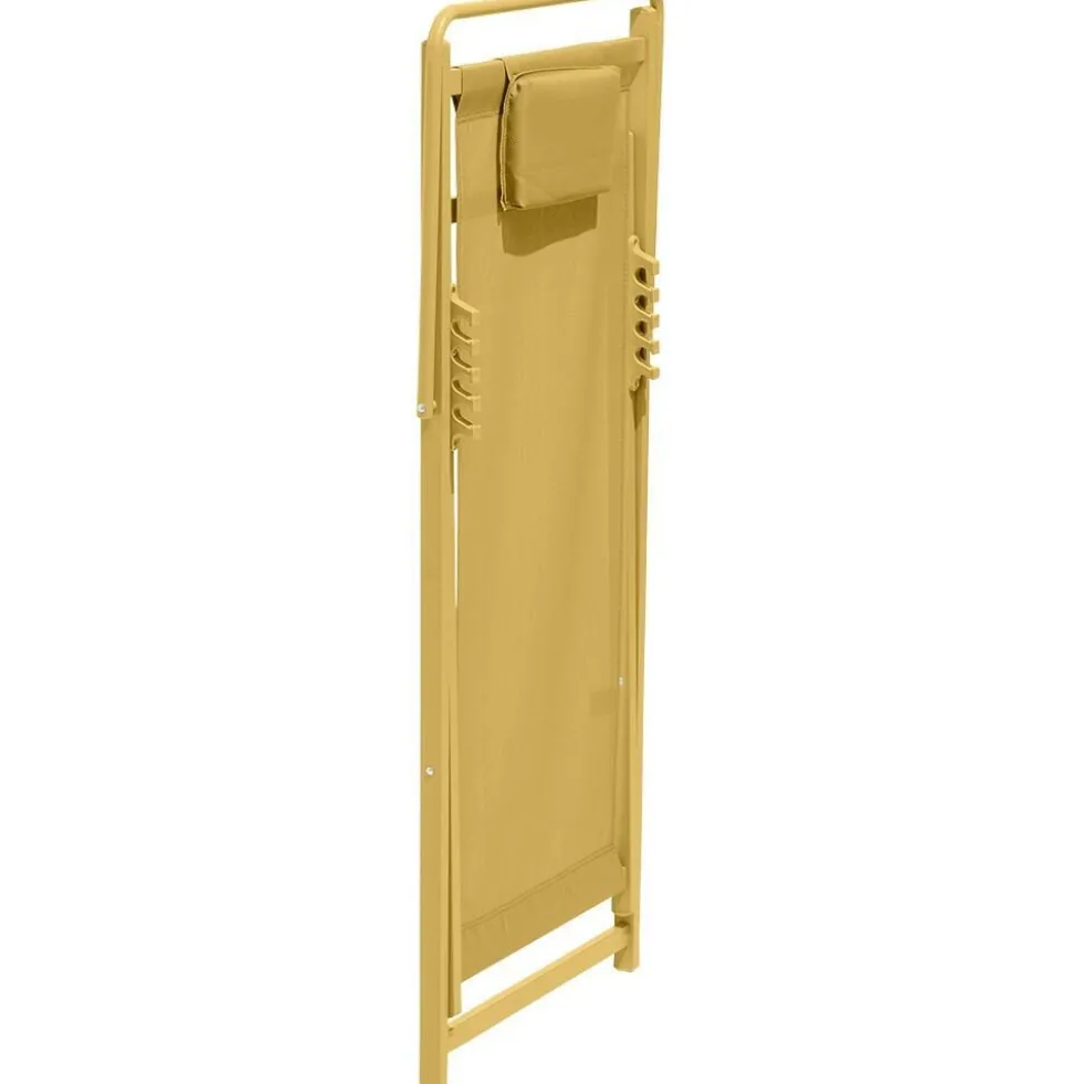 Chilienne Oxford pliante avec têtière textilène jaune 61x100xH92cm