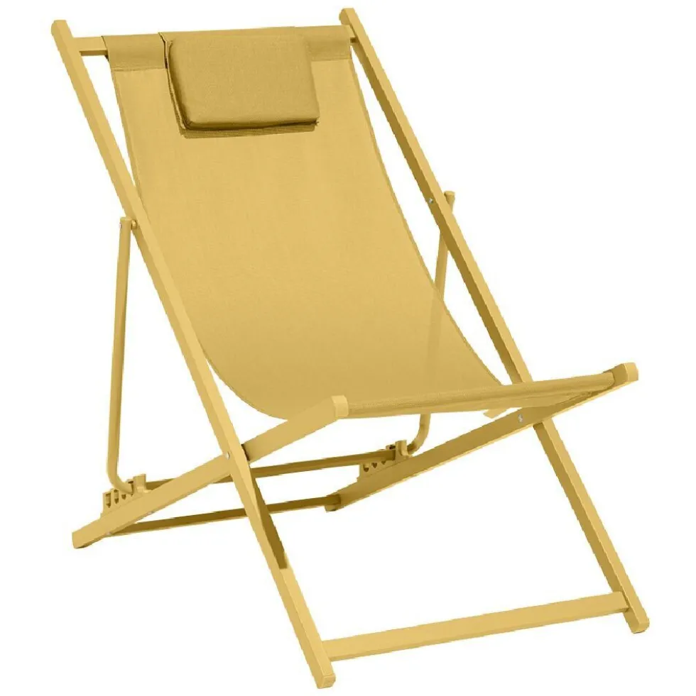 Chilienne Oxford pliante avec têtière textilène jaune 61x100xH92cm