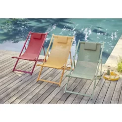 Chilienne Oxford pliante avec têtière textilène jaune 61x100xH92cm