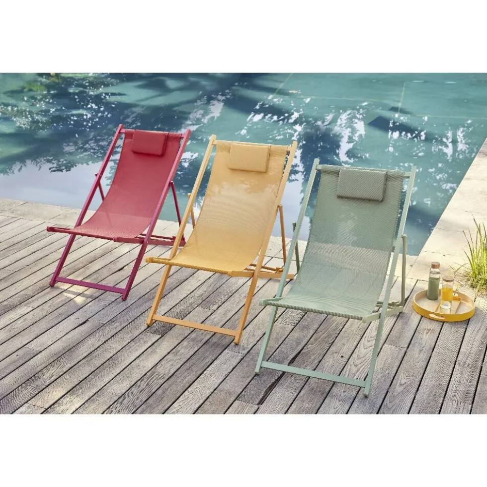 Chilienne Oxford pliante avec têtière textilène jaune 61x100xH92cm