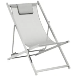 Chilienne Oxford pliante avec têtière aluminium et textilène gris 100x61xH92cm