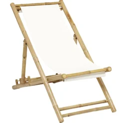 Chilienne pliante Laos bambou et tissu beige 121x60xH67cm