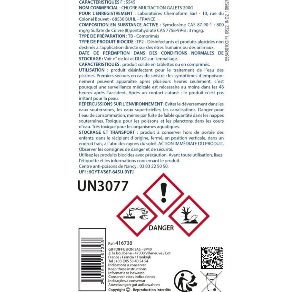 Chlore multifonction piscine galets 200g Aquaway 10kg