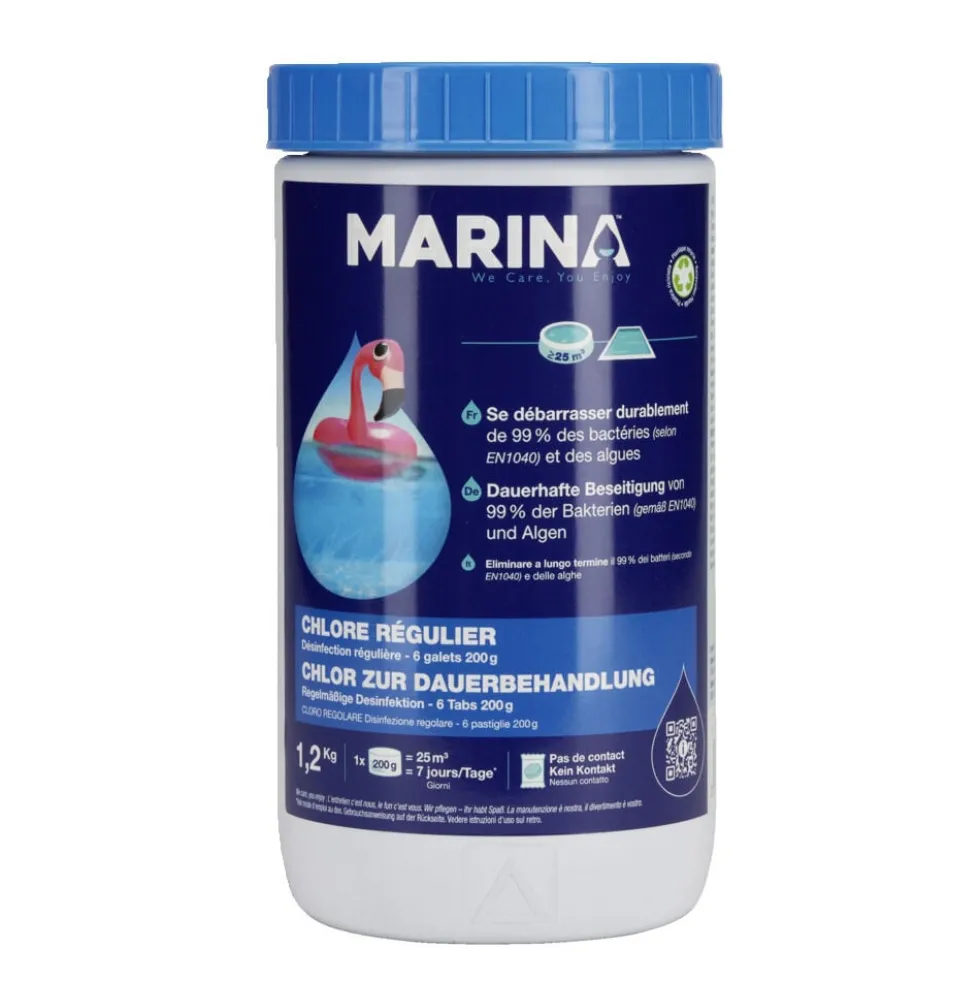 Chlore régulier galet 200g Marina 1,2kg