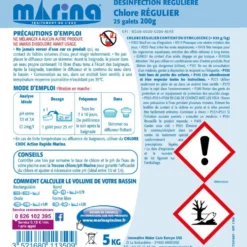 Chlore régulier galet 25x200g Marina 5kg