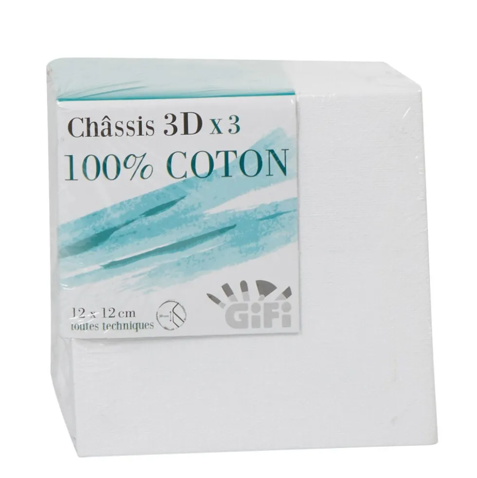 Châssis entoilé blanc 3D 100% coton 12x12cm x3
