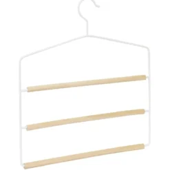 Cintre à pantalon 3 niveaux bois et acier blanc 35x35cm