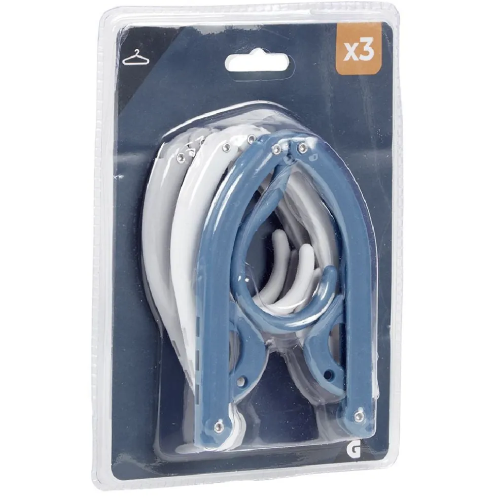 Cintre pliable bleu blanc et gris x3