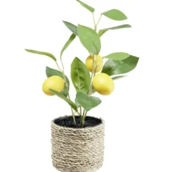 Citronnier artificiel dans pot tressé beige Ø20xH31cm