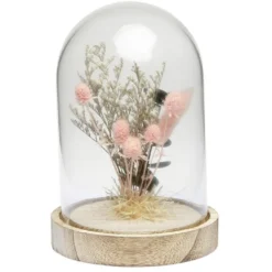 Cloche déco pampa socle bois naturel