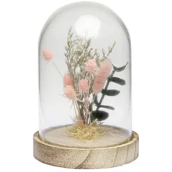 Cloche déco pampa socle bois naturel