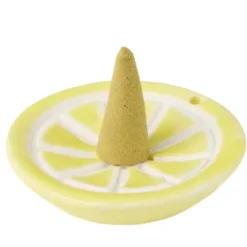 Cône encens citronnelle x30 avec support céramique citron jaune
