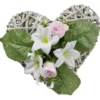 Coeur effet tressé fleur artificielle rose et blanc 30x31xH16cm