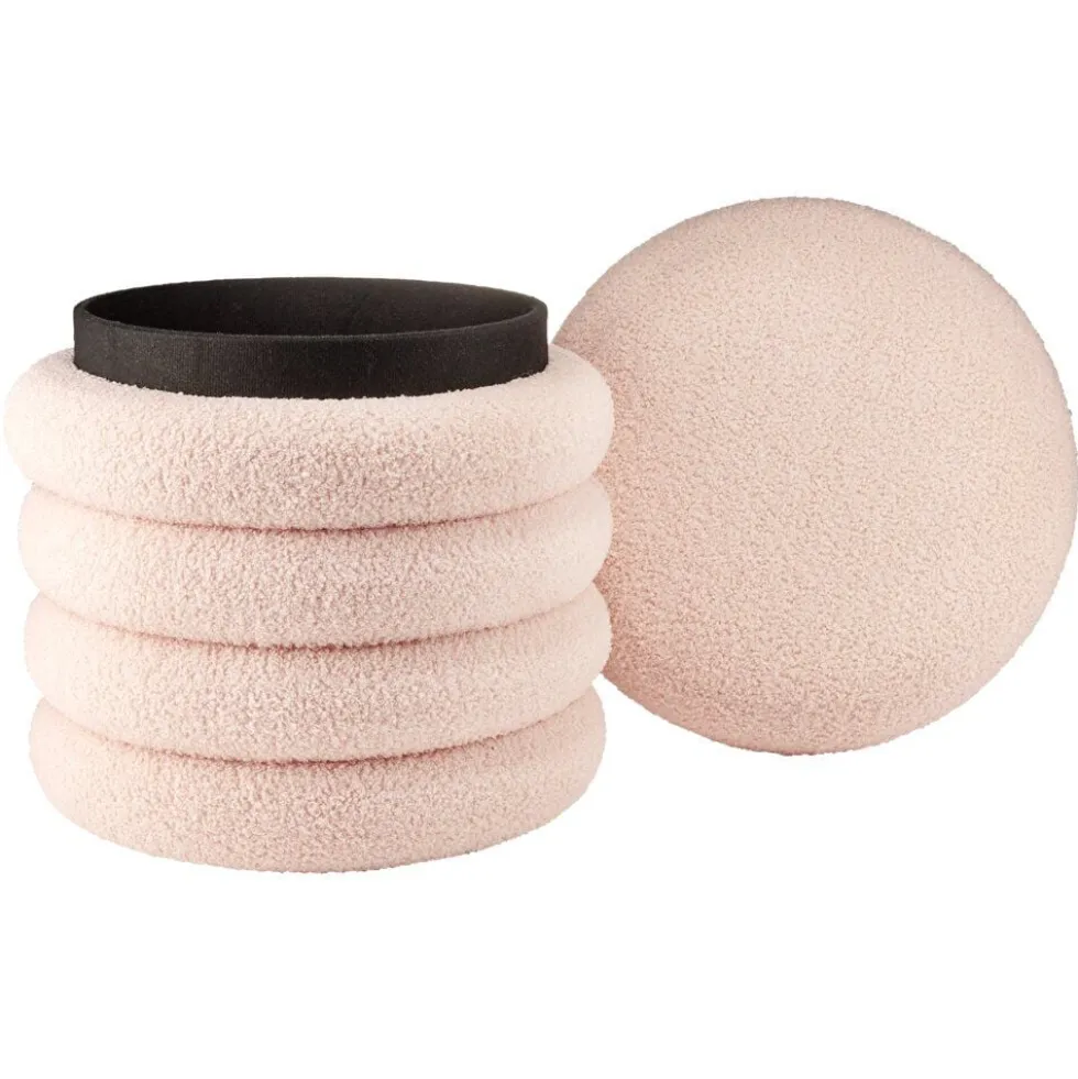 Coffre pouf Clara curly effet laine bouclée rose Ø40xH40cm