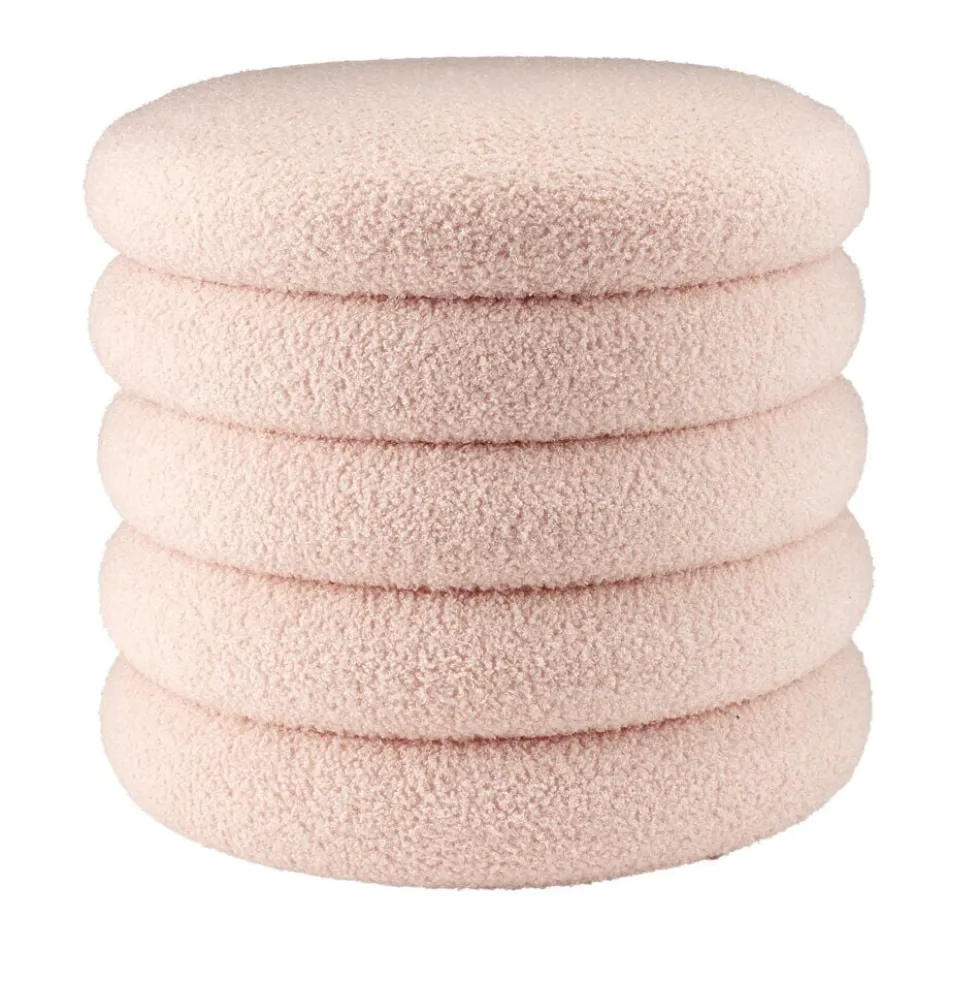 Coffre pouf Clara curly effet laine bouclée rose Ø40xH40cm