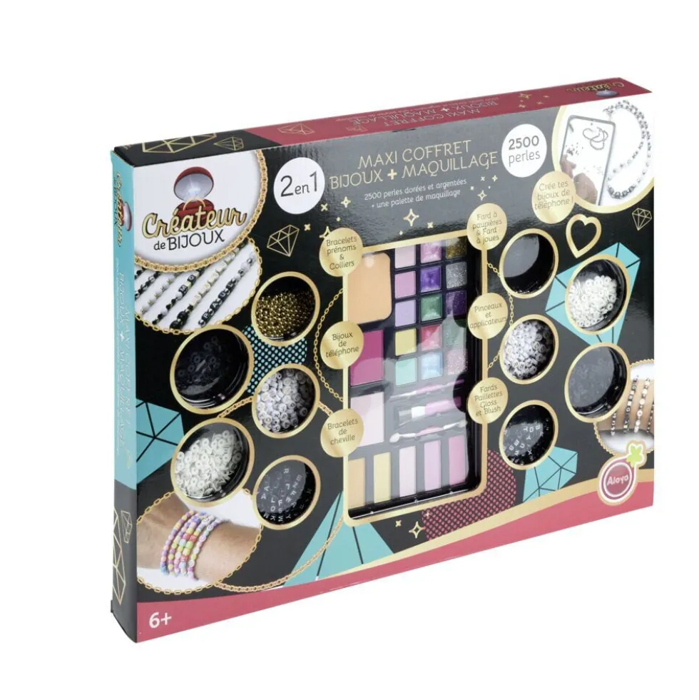 Coffret maxi 2en1 fabrique à bijoux perles et maquillage 36x47cm