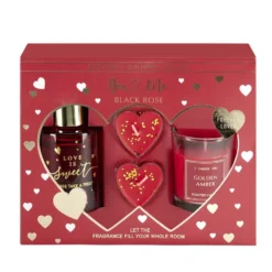 Coffret senteur avec diffuseur bâtonnets et bougies forme coeur (2 modèles)