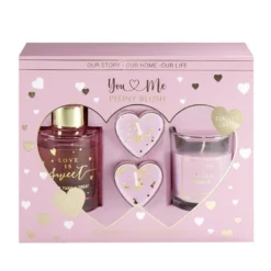 Coffret senteur avec diffuseur bâtonnets et bougies forme coeur (2 modèles)