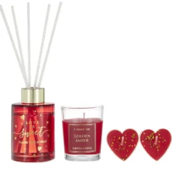 Coffret senteur avec diffuseur bâtonnets et bougies forme coeur (2 modèles)