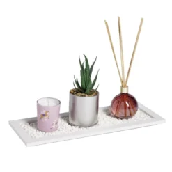 Coffret senteur bougie/plateau/diffuseur/plante artificielle