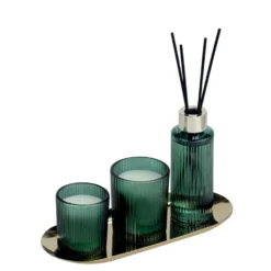 Coffret senteur bougie x2 avec diffuseur 100ml et plateau métal doré (3 modèles)