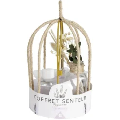 Coffret senteur cage corde fleur séchée lavande Ø14xH24cm