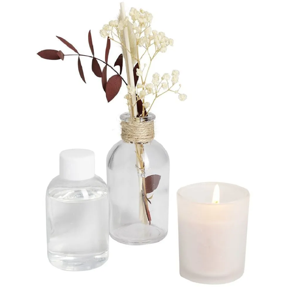 Coffret senteur cage corde fleur séchée rose Ø14xH24cm