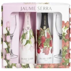 Coffret vin pétillant Cava Jaume Serra bouquet 2 bouteilles brut et rosé avec flûtes 2x75cl