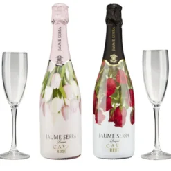 Coffret vin pétillant Cava Jaume Serra bouquet 2 bouteilles brut et rosé avec flûtes 2x75cl