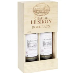 Coffret vin rouge en bois 2 bouteilles Bordeaux Château Le Siron 2023 2x75cl