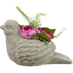 Colombe en ciment fleur artificielle oeillet et rose H12cm