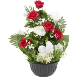 Composition columbarium H54 cm rouge blanc - Fleur artificielle