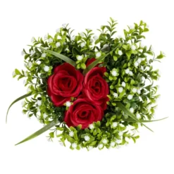 Composition fleur artificielle rose rouge pot ciment forme coeur