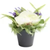 Composition florale artificielle pot pivoine/lavande/fougère H26cm