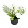Composition florale artificielle roses et tulipes blanches pot 20x18xH34cm