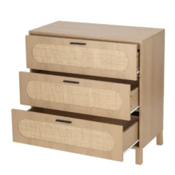 Console en bois et rotin Kanna 3 tiroirs 80x40xH80cm