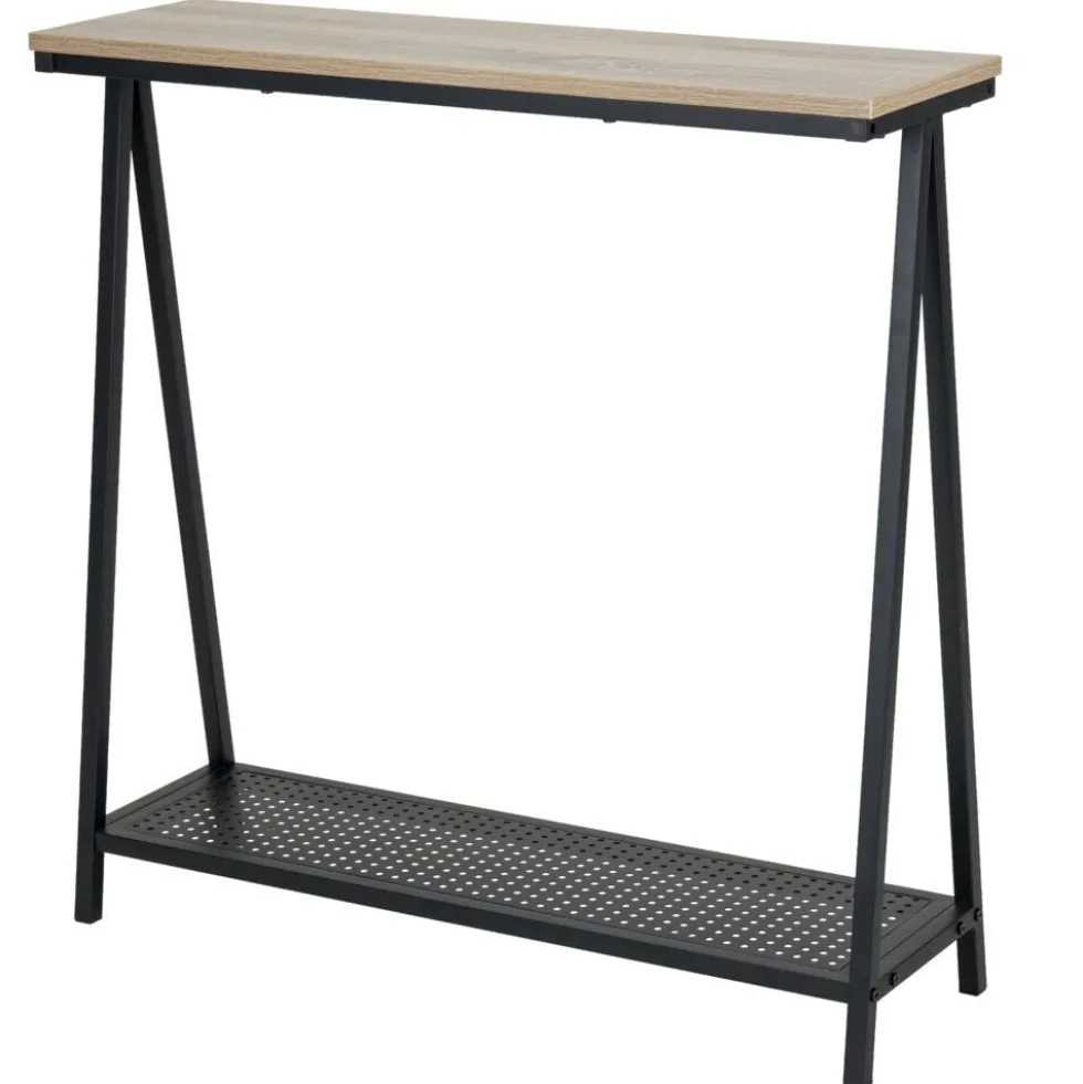 Console 2 niveaux Luffi en bois et métal ajouré noir 78x24xH78,5cm