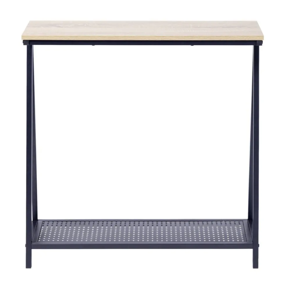 Console 2 niveaux Luffi en bois et métal ajouré noir 78x24xH78,5cm